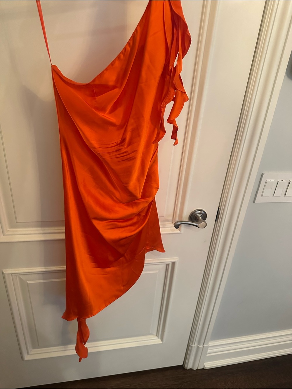 Amanda Uprichard Orange One-Shoulder Satin Ruffle Dress